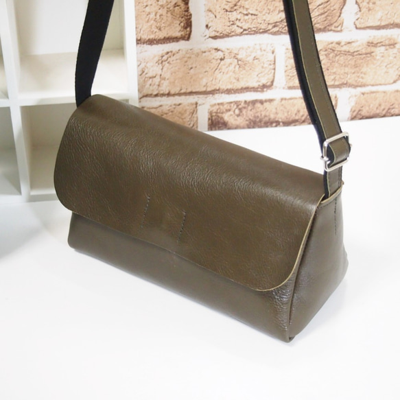 ★手工製作★日本製造★真皮★數位皮革/隨時間變化★覆蓋/斜挎單肩包★卡其色★錢包手拿包★ 第7張的照片