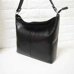 ★手工製作★日本製造★柔軟真皮★兩用肩包（長柄/單肩）★黑色★可拆卸手柄★ 第2張的照片