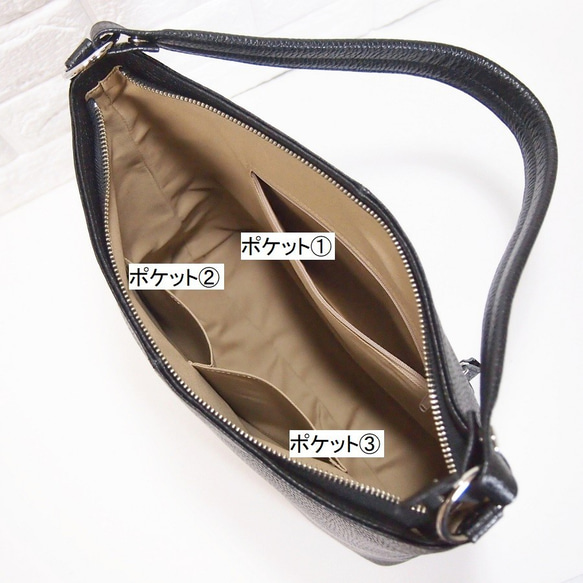 ★手工製作★日本製造★柔軟真皮★兩用肩包（長柄/單肩）★黑色★可拆卸手柄★ 第3張的照片