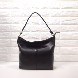 ★手工製作★日本製造★柔軟真皮★兩用肩包（長柄/單肩）★黑色★可拆卸手柄★ 第6張的照片