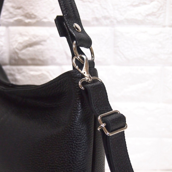 ★手工製作★日本製造★柔軟真皮★兩用肩包（長柄/單肩）★黑色★可拆卸手柄★ 第7張的照片