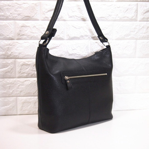 ★手工製作★日本製造★柔軟真皮★兩用肩包（長柄/單肩）★黑色★可拆卸手柄★ 第8張的照片