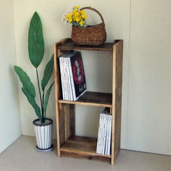 凹凸3段オープンシェルフ 飾り棚 ディスプレイラック 杉材 棚