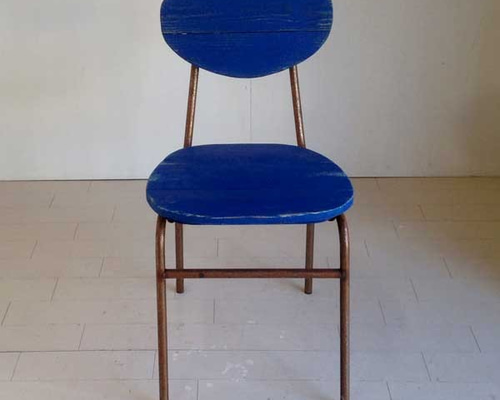 ダイニングチェア AquA リサイクルウッド☆ダイニングチェア ラウンド アクアブルー