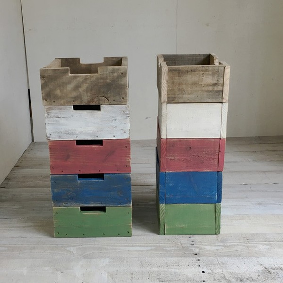 リサイクルウッド☆ブロックボックス Ｍ アクアブルー 7枚目の画像