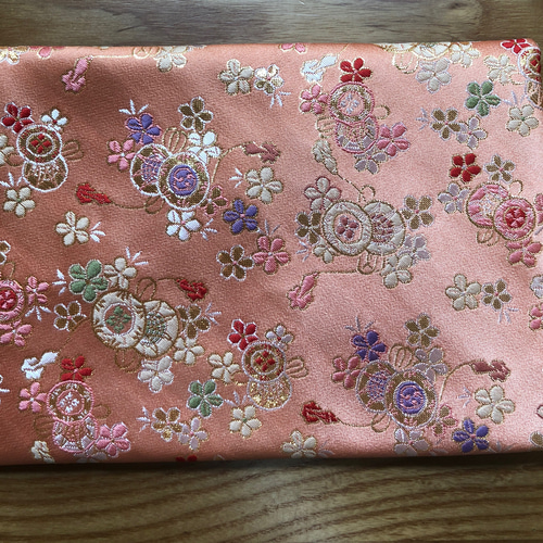 桐生織 金襴 鼓 裏地 紅 金襴 数寄屋袋 22センチ×15センチ その他 