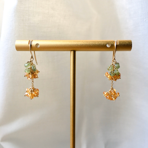 hana-hana 金木犀 ピアス 14kgf 14kgf*小さな天然石たちの金木犀ピアス／イヤリング*天然石