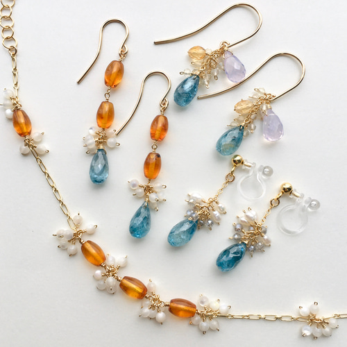 14kgf】**ブルージルコン×スコロライトのjolieピアス** ピアス（フック