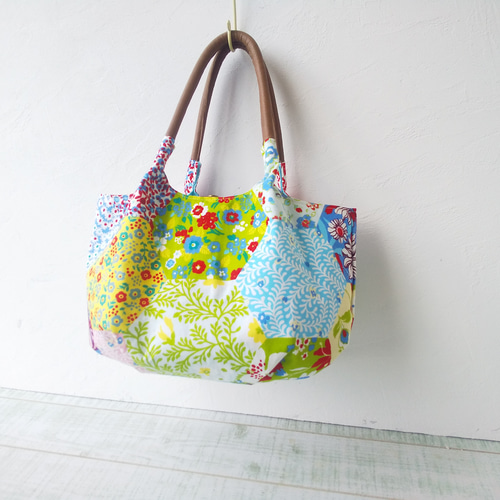 パッチワーク　バッグ　バドメイド インポート ヘキサゴンパッチワーク [ブルー] バルーンバッグ