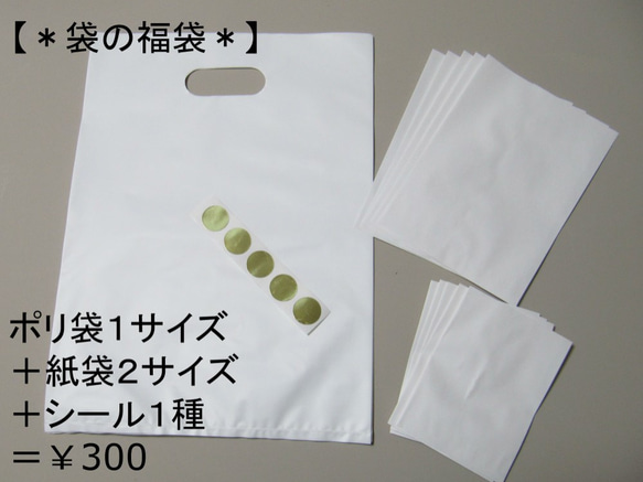 【＊袋の福袋＊】　ポリ袋１サイズ＋紙袋２サイズ＋シール１種　【プレゼント用包装資材】 1枚目の画像