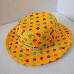 ガーゼ　黄色　水玉　帽子　子供用　４６cm 2枚目の画像