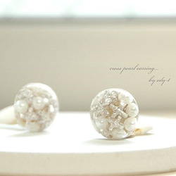 cross pearl earring／silver 1枚目の画像