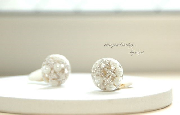 cross pearl earring／silver 1枚目の画像