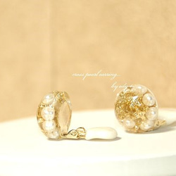 cross pearl earring／gold 2枚目の画像