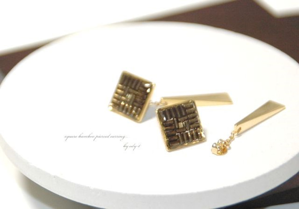 square bamboo pierced earring 3枚目の画像