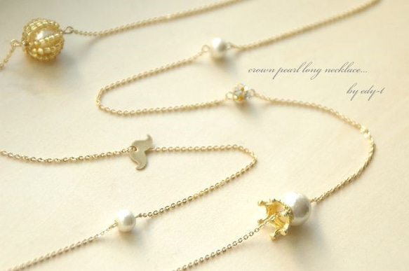 crown pearl long necklace 2枚目の画像