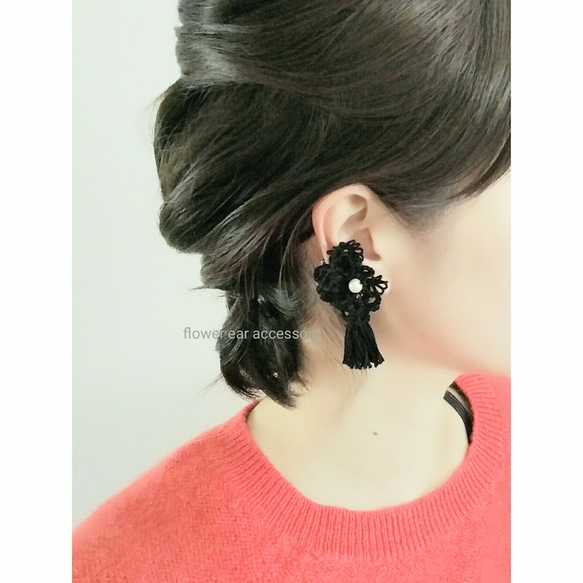 １点物☆cotton flower tassel earring 4枚目の画像