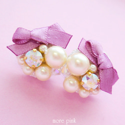 絲帶和珍珠耳環珠寶*深粉紅色 第1張的照片