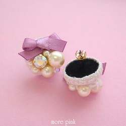 絲帶和珍珠耳環珠寶*深粉紅色 第3張的照片
