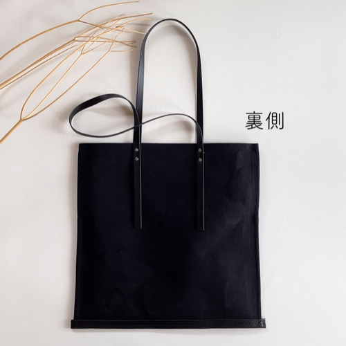 帆布とレザー スクエアトート BLACK トートバッグ ecolu 通販