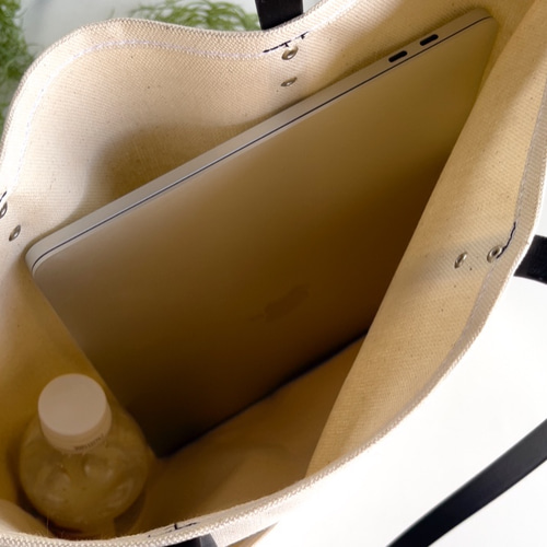帆布とレザーのトートバッグ　底板付き　アイスグレー×フェイクレザーブラック【L】 楽天市場】☆限定クーポン発行中！【SALE】blancle ブランクレ