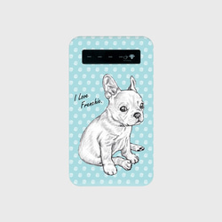 モバイルバッテリー　I Love French Bulldog　水色 1枚目の画像