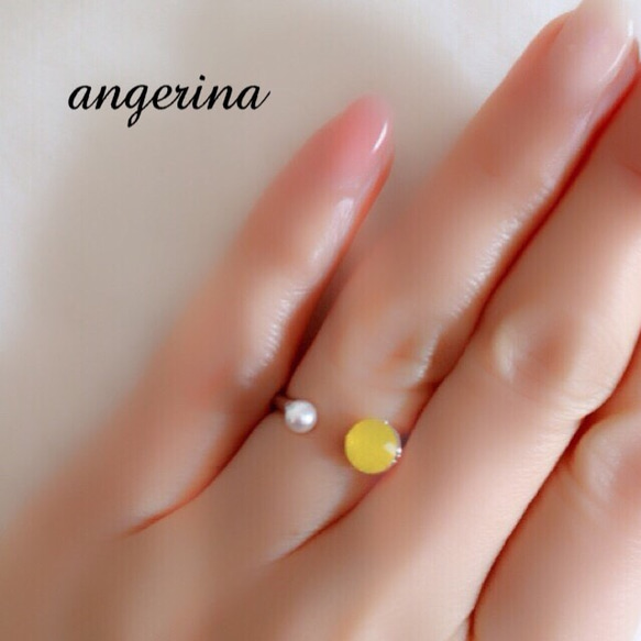 Yellow Opal&Mini Pearl♡Folk Ring SILVER 3枚目の画像