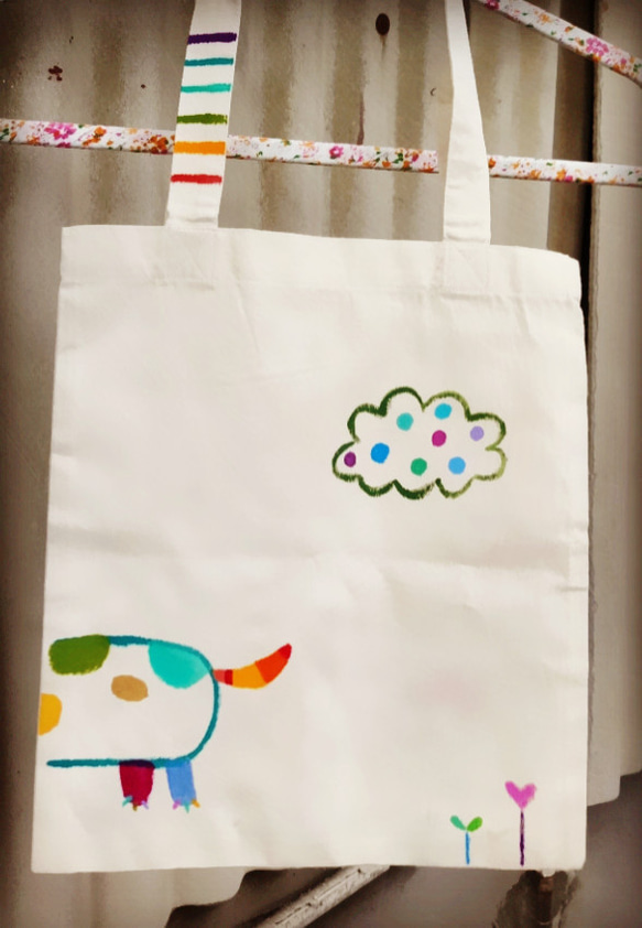 【純手繪】小提袋 | 購物袋 | 帆布袋 | 狗 | 可愛風 第3張的照片