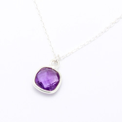 方形 天然紫水晶 Amethyst s925 純銀 項鍊 第1張的照片