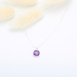 方形 天然紫水晶 Amethyst s925 純銀 項鍊 第3張的照片