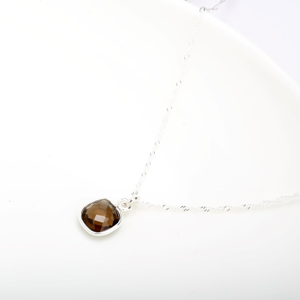 Square Beige Crystal Smoky quartz s925 sterling silver 3枚目の画像