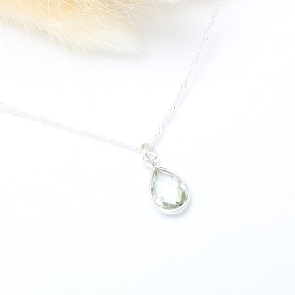 雫  グリーンクォーツ  Green Quartz シルバー925 純銀 ネックレス 誕生日プレゼント　バレンタインデー 2枚目の画像