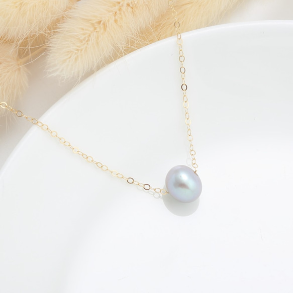 14KGF 14kゴールドフィルド　9mm 菫色 Pearl 淡水真珠のネックレス　バレンタインデープレゼント 3枚目の画像