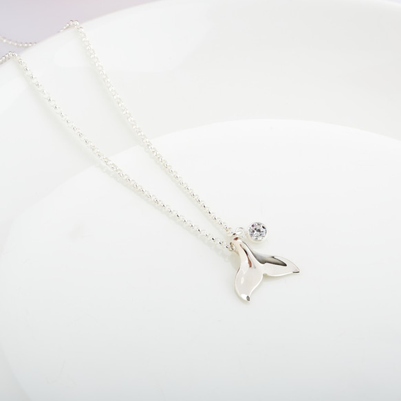 人魚的眼淚 鯨魚尾 瑞士單鑽 s925 純銀項鍊 情人節 生日 禮物 第2張的照片