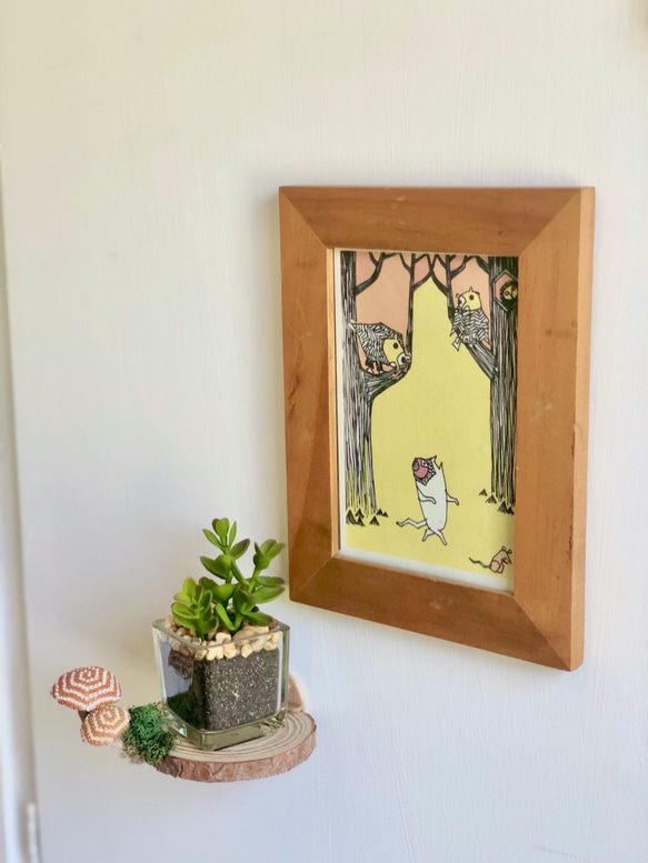 〜オレンジぐるぐる〜キノコ付き　木製 飾り棚 ミニ (左から） 6枚目の画像