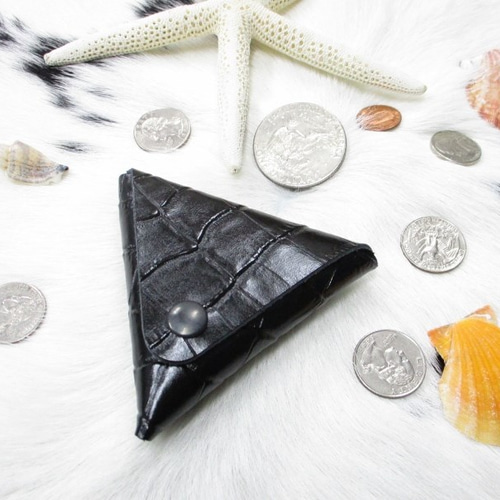 クロコ型押しブラック】姫路レザー 三角ケース 三角形 本革 牛革