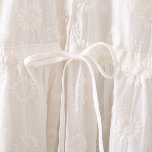 レディース リネン レース 刺繍 綿麻 透ける感 長袖シャツ