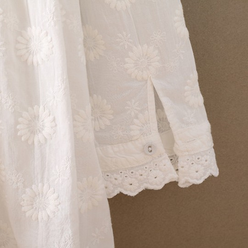 美品✨トリーバーチ　シャツワンピース　レース　刺繍 レディース リネン レース 刺繍 綿麻 透ける感 長袖シャツ