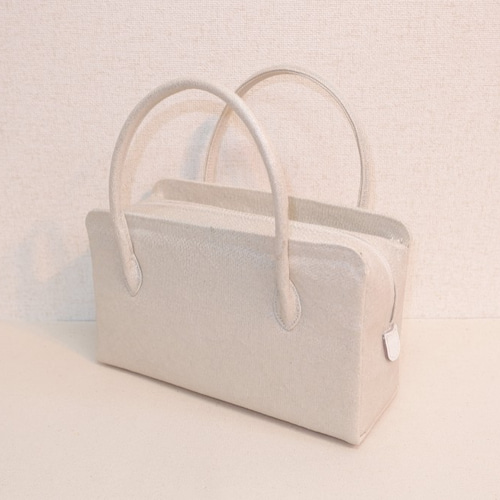 【新品未使用】帆布型押し 利休バッグ アオリ式利休ハンドバッグ 箔転写帆布 ホワイト ハンドバッグ 賀茂