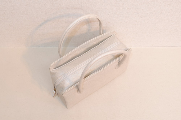アオリ式利休ハンドバッグ　箔転写帆布　ホワイト 6枚目の画像