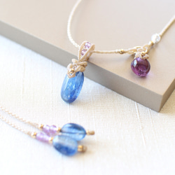 彗星 ブルームーンストーン & カイヤナイト マクラメ ネックレス