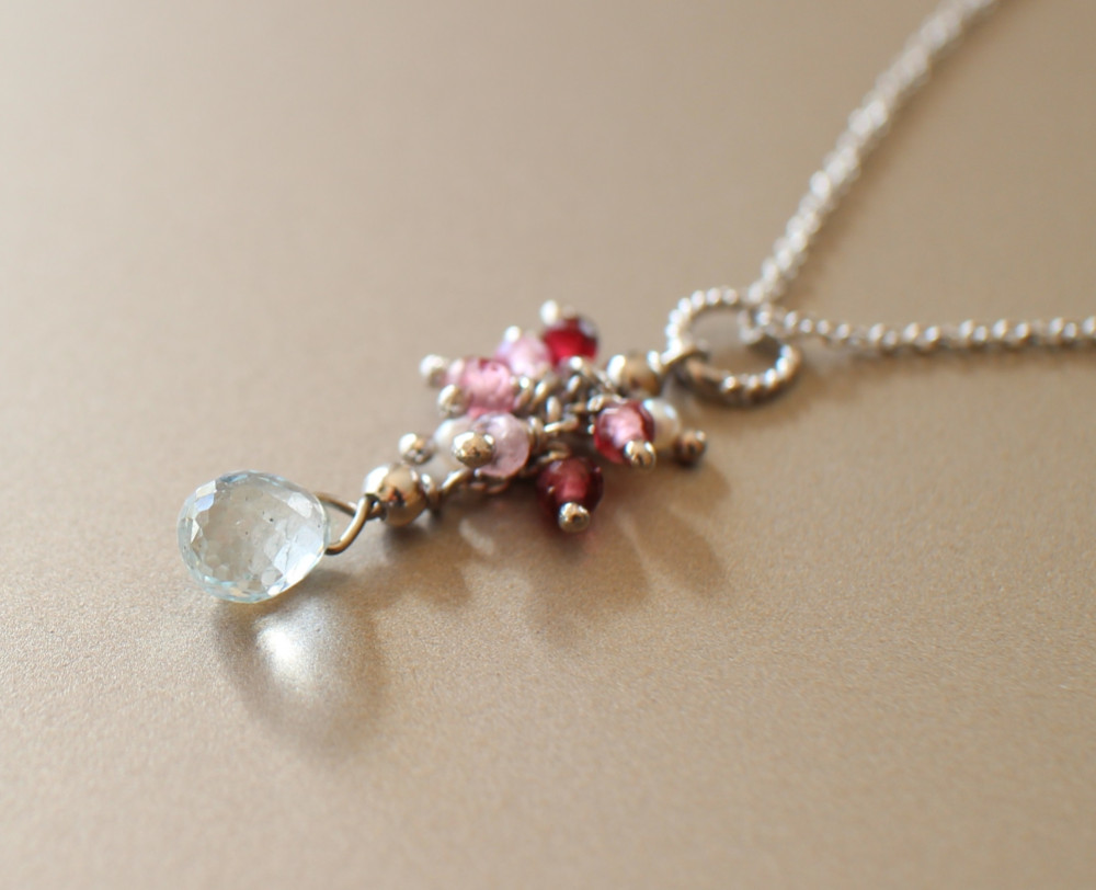 アクアマリン & スピネル & 淡水パール シルバー925 ネックレス