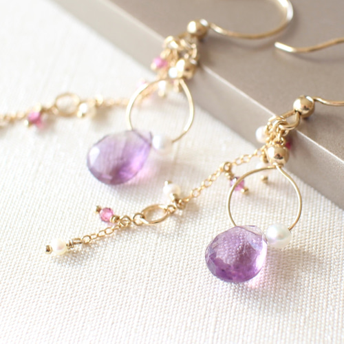 アメジストとロードライトガーネットのアメリカンピアス　14kgf アメジストとロードライトガーネットのアメリカンピアス 14kgf