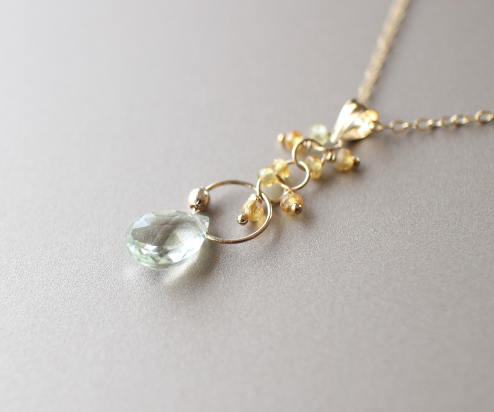 グリーンベリル & サファイア 14KGF ネックレス