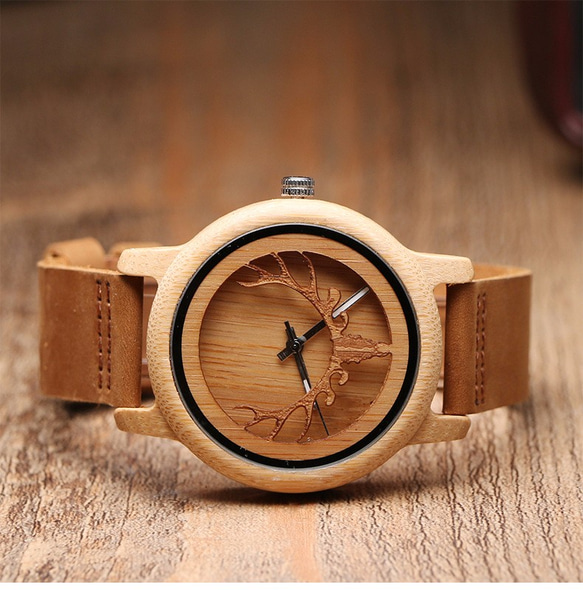 腕時計　Cherry （栃木レザー）温もりある天然木製　ウッド ハンドメイド 3枚目の画像