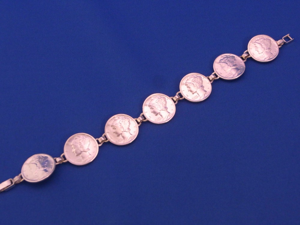 コイン・銀貨７連ブレスレット（マーキュリーダイム）