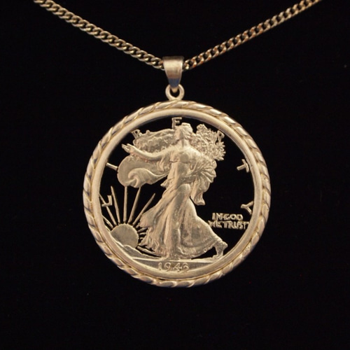 銀貨アメリカウォーキングリバティ] カットコインペンダント コイン