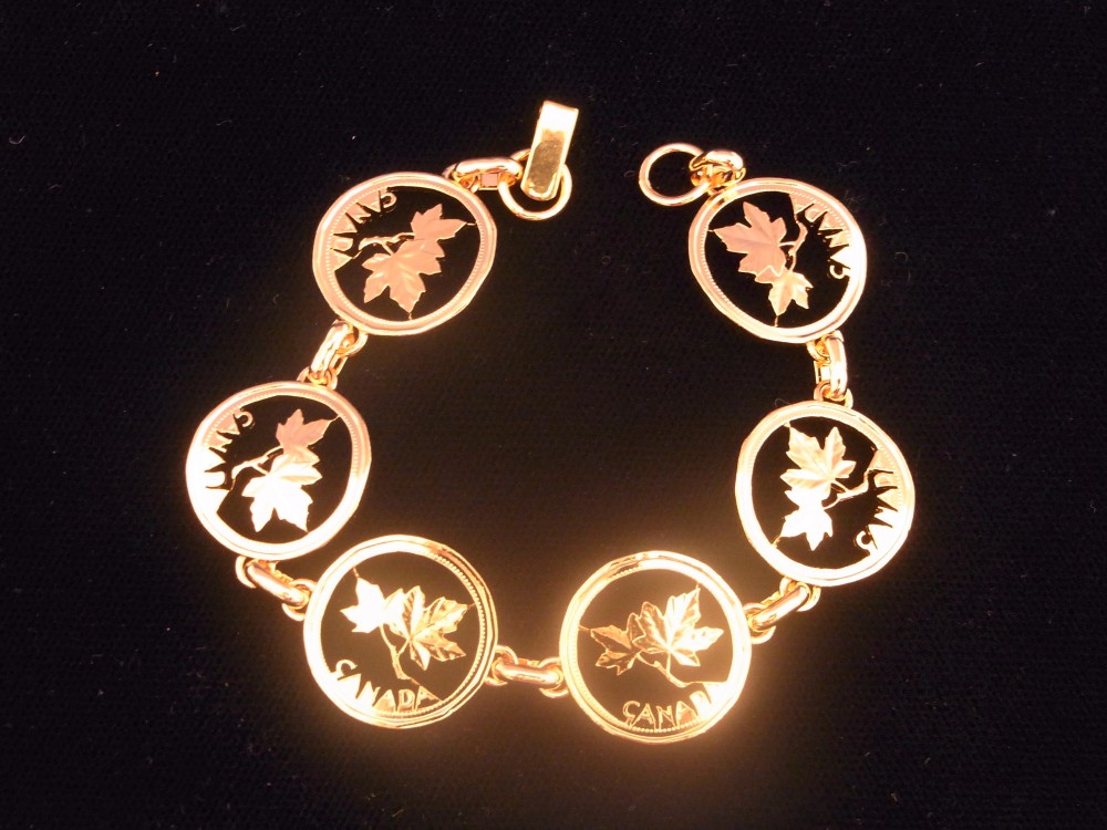 コインカット６連ブレスレット　カナダ1￠