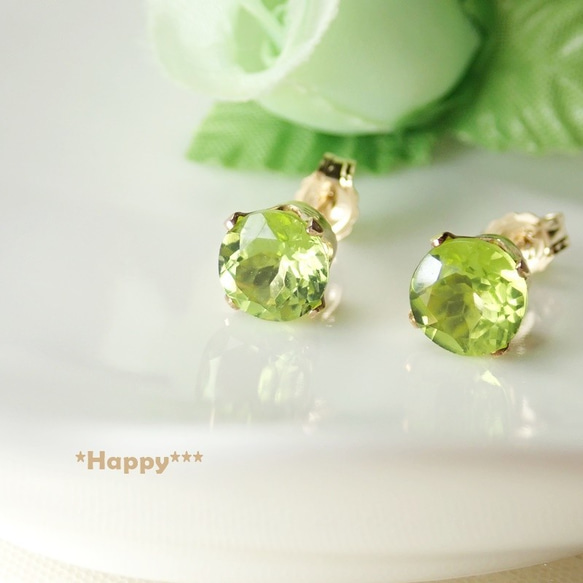 6mmペリドットAAA（ファセットカット）☆14kgf/4本爪ピアス ピアス 