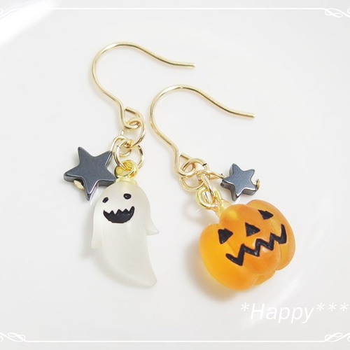 P51* 天然石ヘマタイト☆ハロウィンピアス ピアス（フック・チェーン 